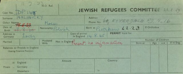 Refugee paperwork from the 1940s